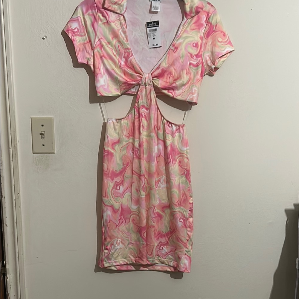 Pink and Green Cut-Out Dress